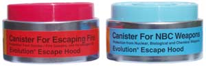 The Evolution 1000 Escape Hood uses both NBC and Fire canisters